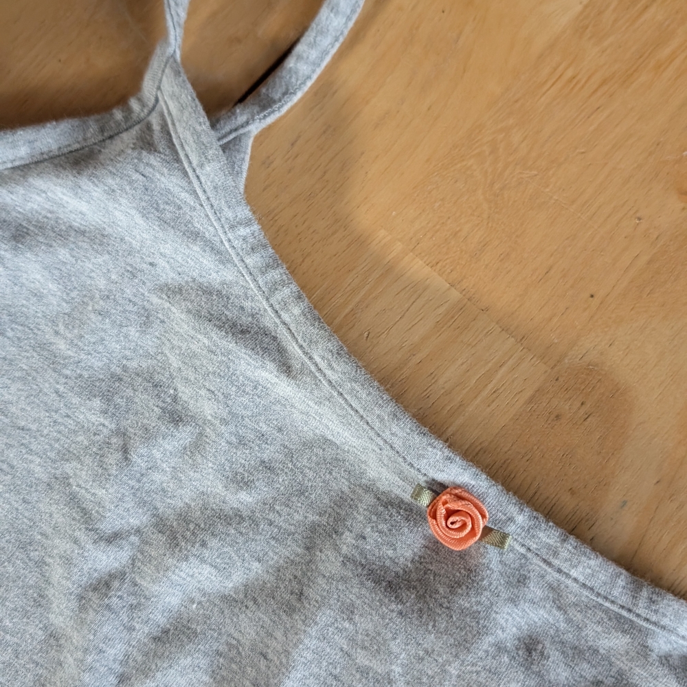 Gray Romper with Pink Rose Detail